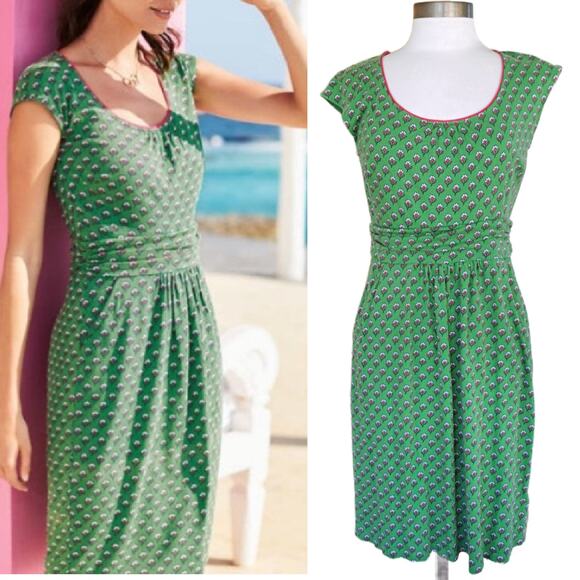 Boden Dresses & Skirts - Boden Margot Cap Sleeve Jersey Dress Size 8 Long Green Pink Floral Print Pockets